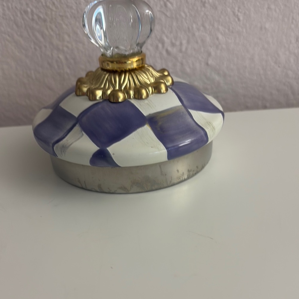 Mackenzie-Childs Hand-Painted Checkered Ceramic Teapot - Violet & White - Picture 4 of 11